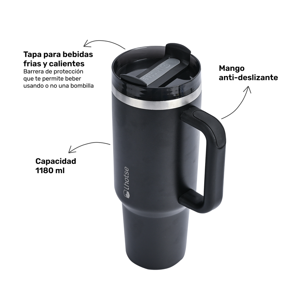 El mango antideslizante y los 1.180 ml
