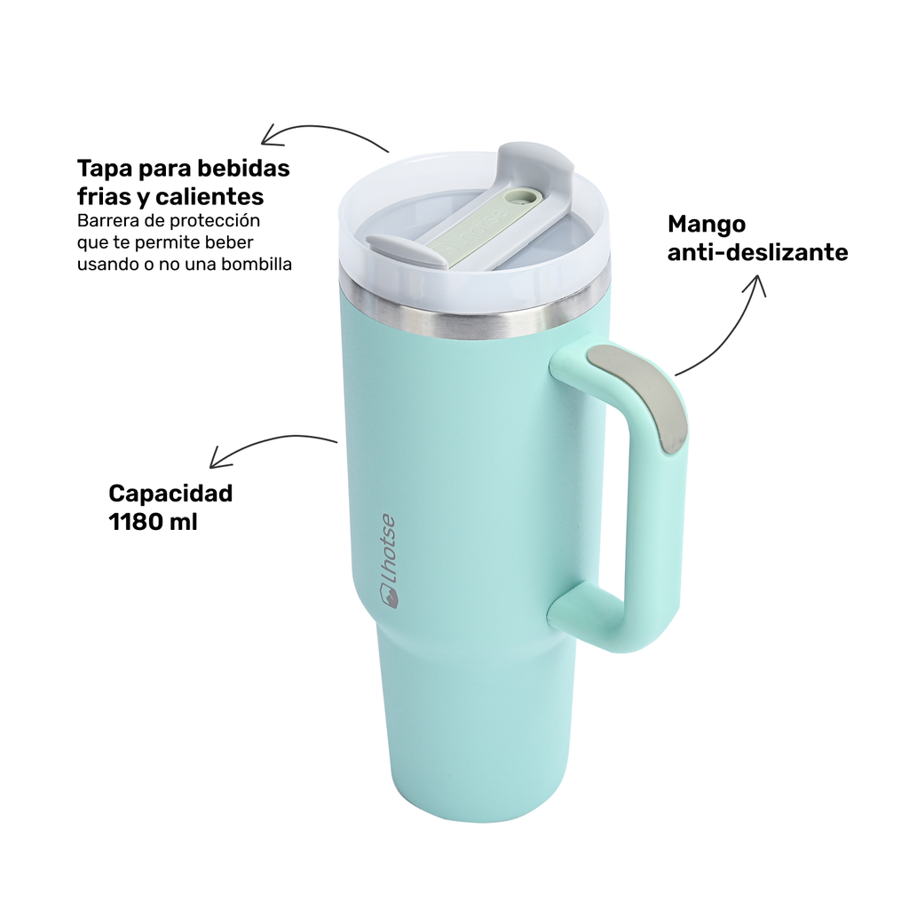 El mango antideslizante y los 1.180 ml