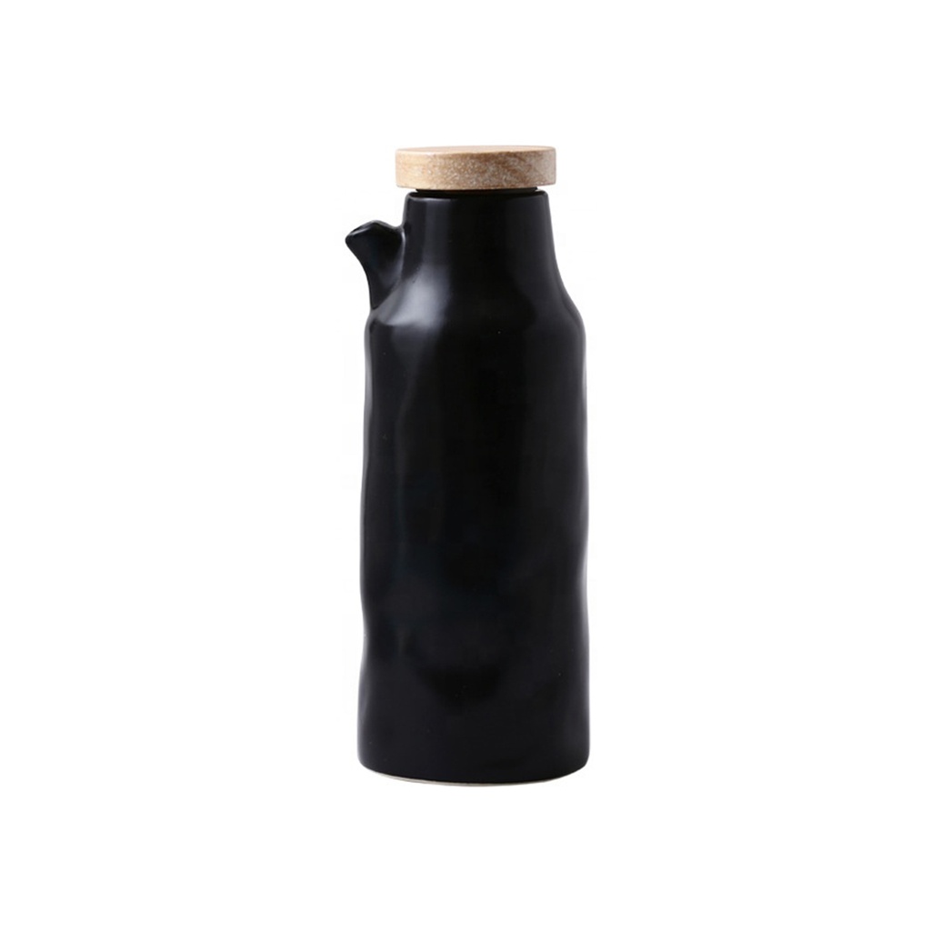 Alcuza negra con tapa de madera