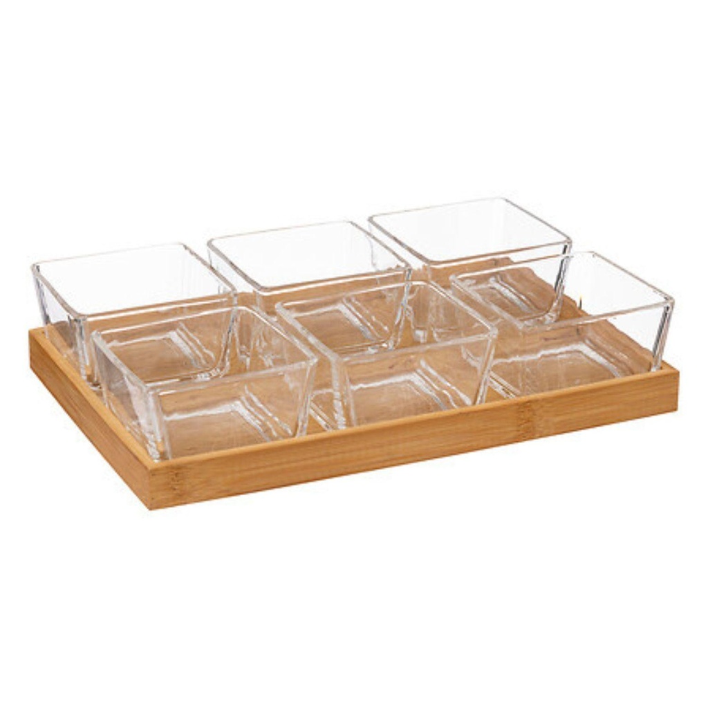Set Aperitivo 7 Pza Vidrio Base Bambú Secret de Gourmet