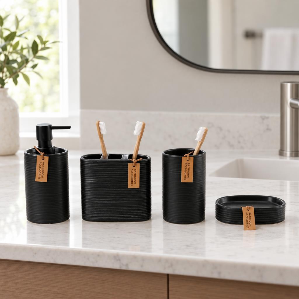 Set Accesorios de Baño 4pcs Ceramica Negro Simplit