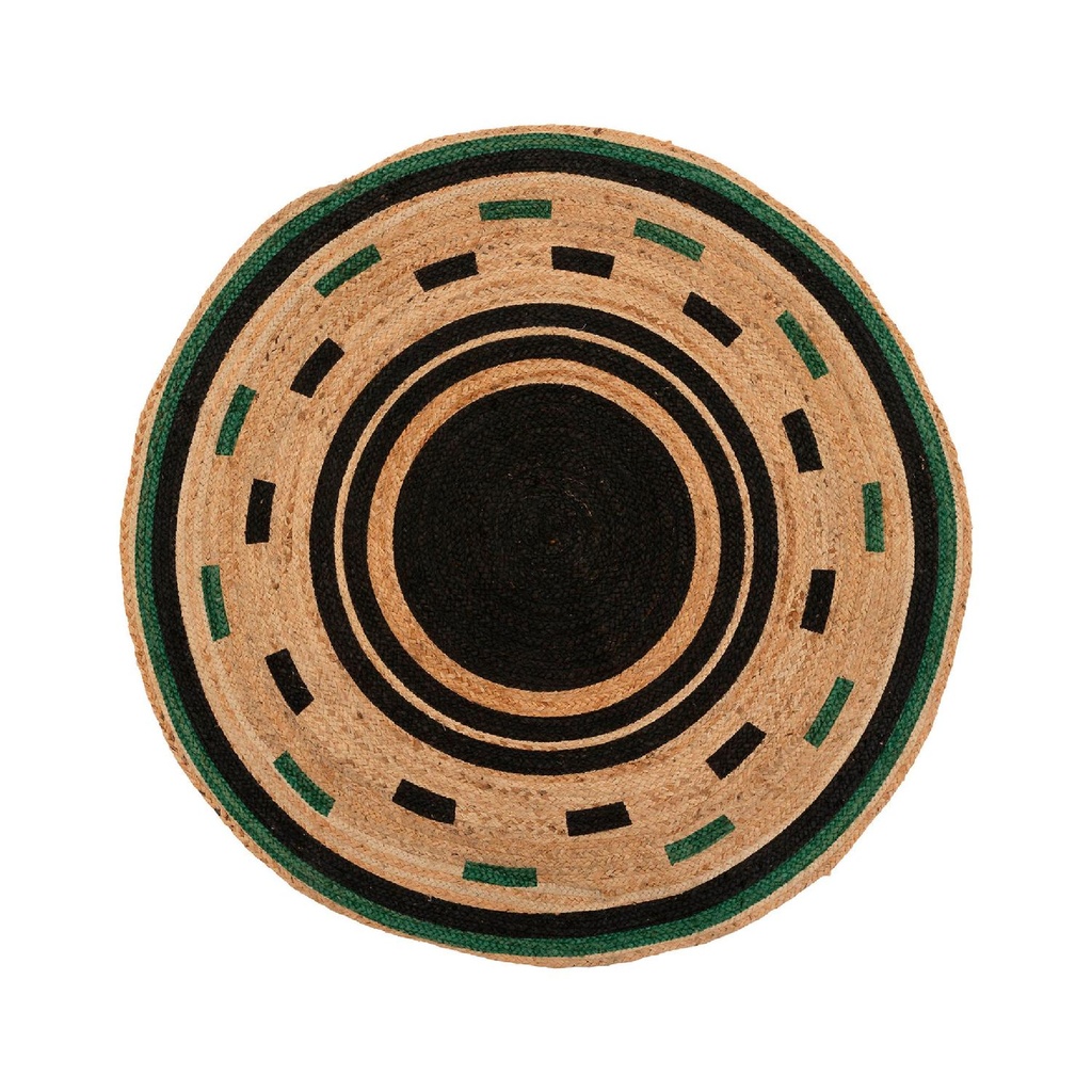 Alfombra de Yute Redonda Borde Negro Verde 118 cm Atmosphera