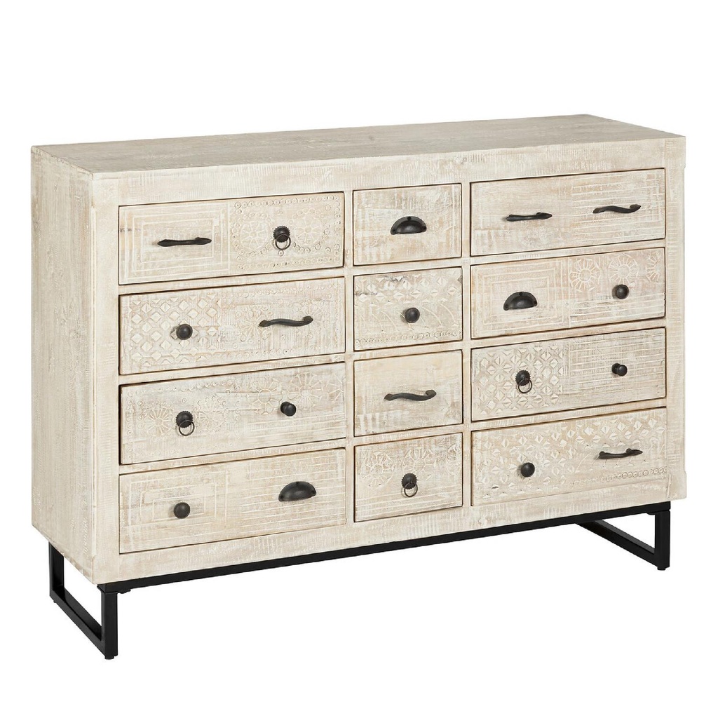 Cómoda 12 Cajones Madera tallada 127x40x94,5 cm Atmosphera