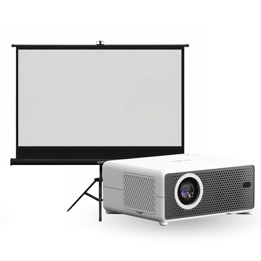 Proyector Portátil Hexa 8000lm + Telón 100" Negro LEVO