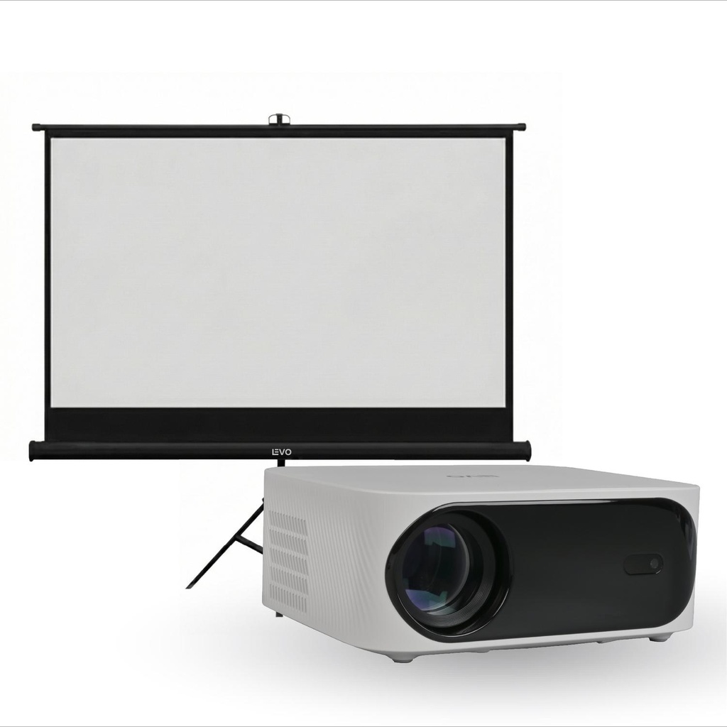 Proyector Portatil Orion 12000lm + Telón 100" Negro LEVO