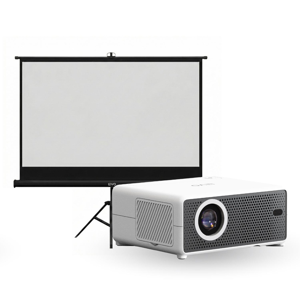 Proyector Portátil Hexa 8000lm + Telón 80" Negro LEVO
