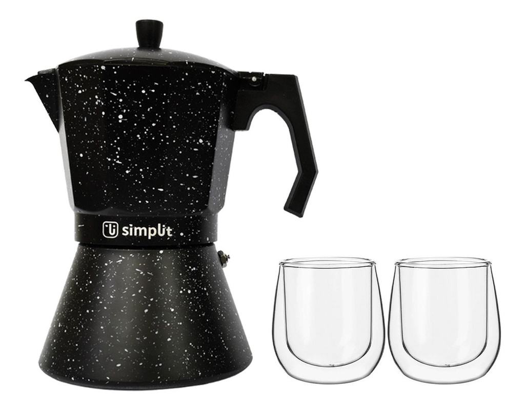 Pack Cafetera Italiana 4 Tazas + Set 2 Tazas Expreso 80 ml