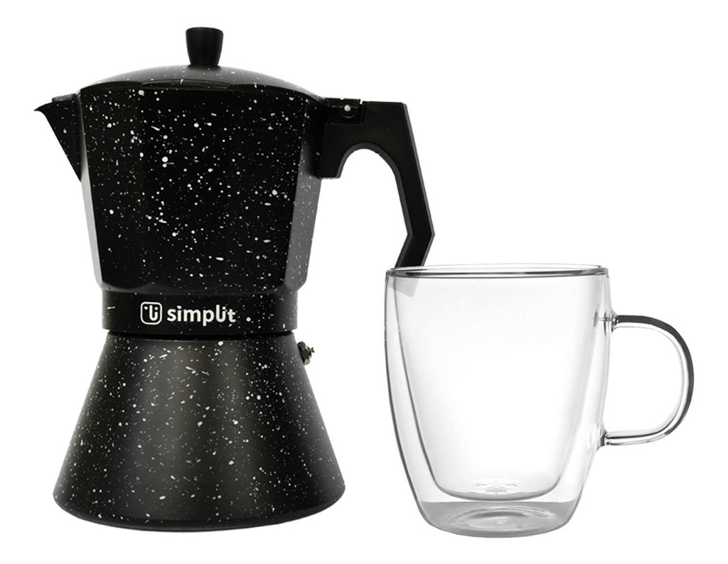 Pack Cafetera Italiana 4 Tazas + Taza Doble Pared 350 ml
