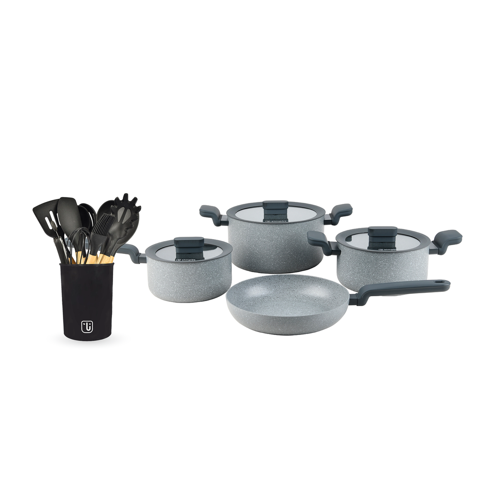 Batería de Cocina Pompei + Set 12 Utensilios Negro Simplit