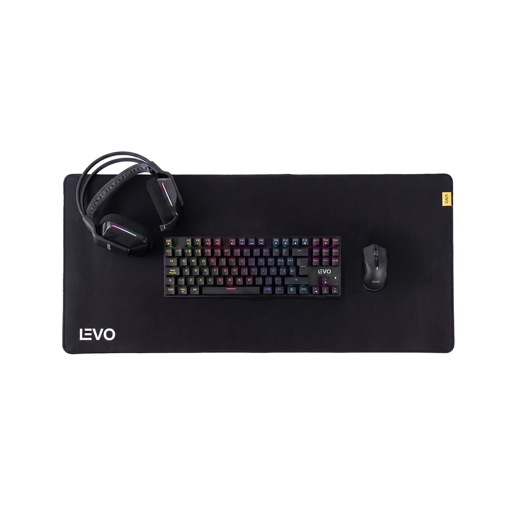 Kit Gamer Teclado + Mouse + Audifono + Mousepad XL Negro Levo