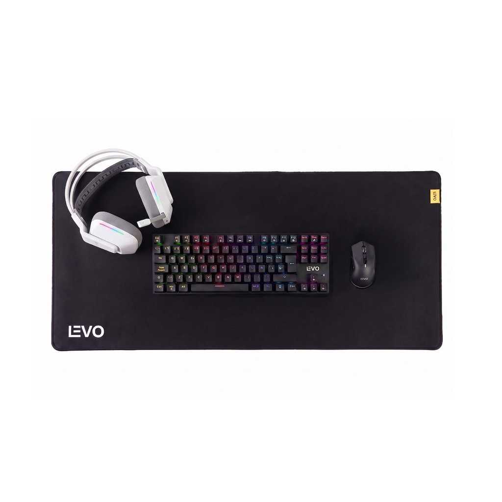 Kit Gamer Teclado + Mouse + Audifono + Mousepad XL Blanco Levo