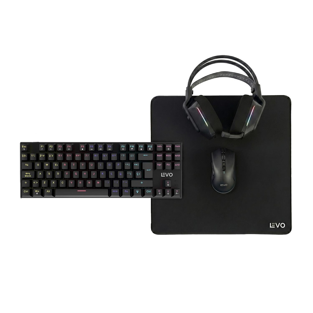 Kit Gamer Teclado + Mouse + Audifono + Mousepad L Negro Levo