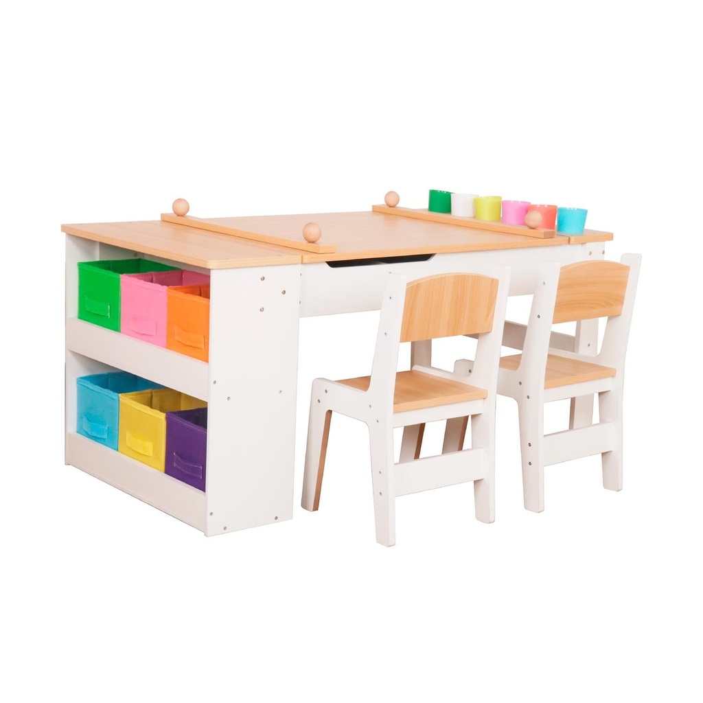 Set Mesa y 2 Sillas Infantil Madera con Cajones Bandú