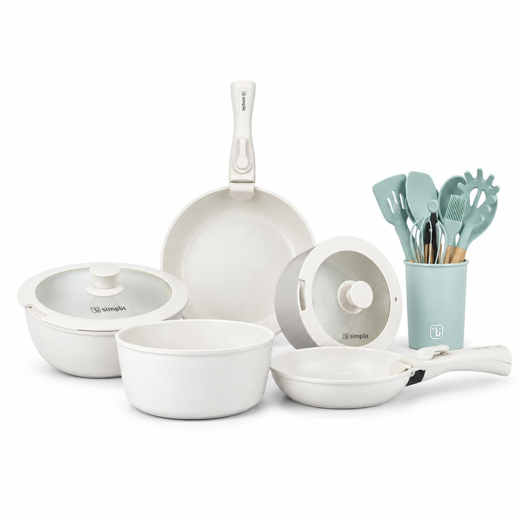 Batería de Cocina Oxford Beige + Set 12 Utensilios Calipso