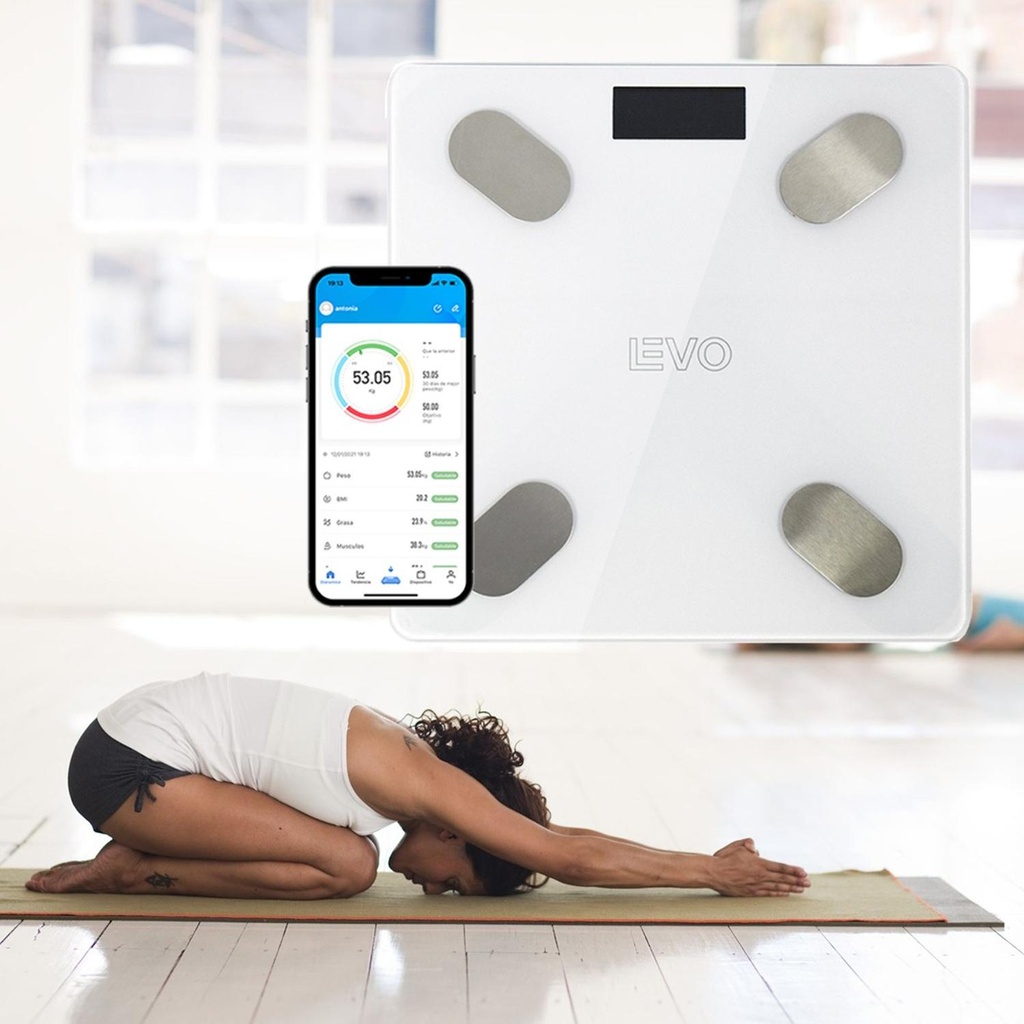 Pesa Digital Balanza Baño Bluetooth Blanca Inteligente LEVO