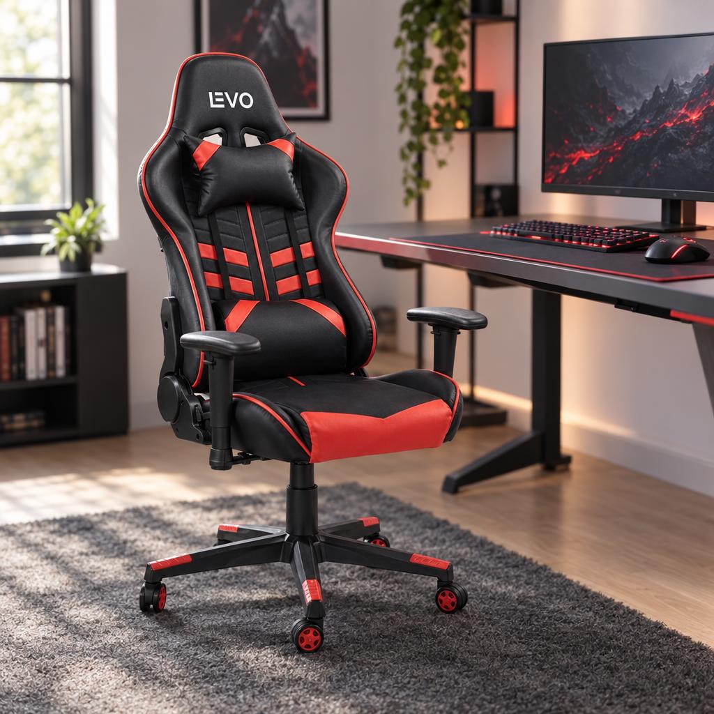 Silla Gamer Escritorio Ergonómica Negra Roja Levo
