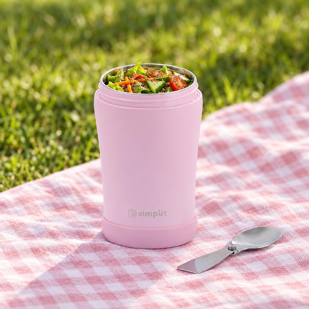 Termo Comida 400ml Rosado Cuchara Acero Inox Simplit