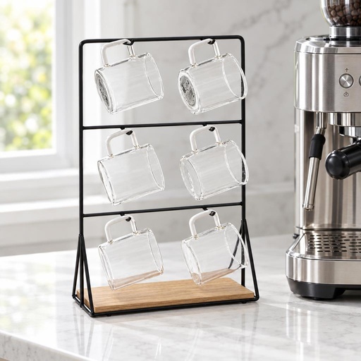 Soporte Y 6 Tazas De Cafe De Vidrio 100 Cc
