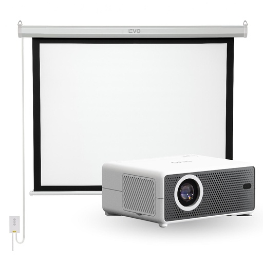 Proyector Portátil Hexa 8000lm + Telón Eléctrico 100" LEVO