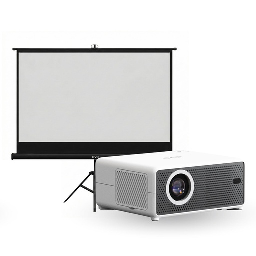 Proyector Portátil Hexa 8000lm + Telón 80" Negro LEVO