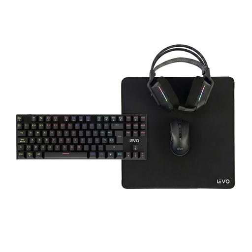 Kit Gamer Teclado + Mouse + Audifono + Mousepad L Negro Levo