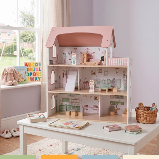 Casa de Muñecas Madera 3 Pisos con Muebles y Muñecos Bandú