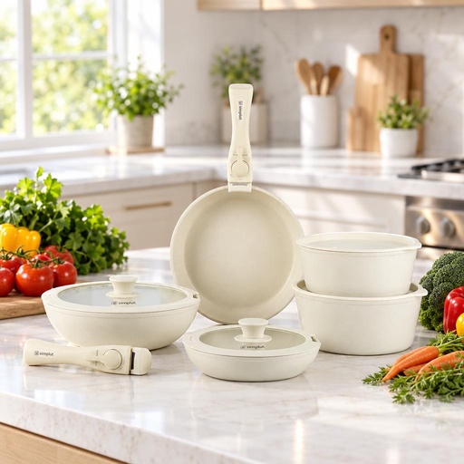 Batería de Cocina Antiadherente Oxford Beige 15 pcs Simplit
