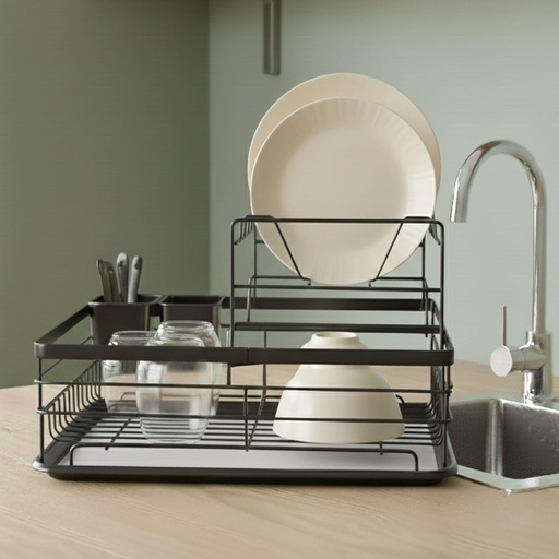 Secaplatos Escurridor 2 Niveles Acero Inox Negro Simplit
