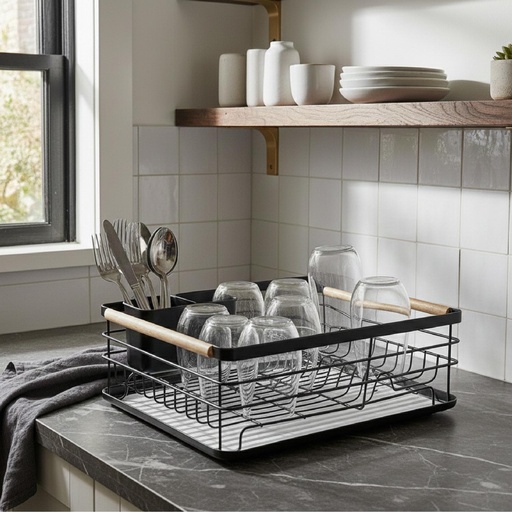 Secaplatos Escurridor 1 Nivel Acero Inox Negro Simplit
