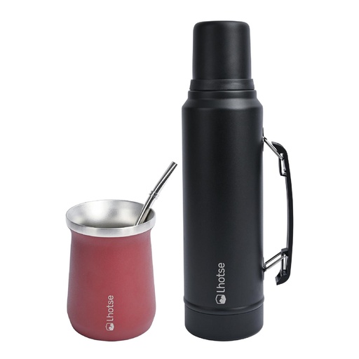 Termo Liquido Black 1,3 lts + Mate Bombilla Red Lhotse